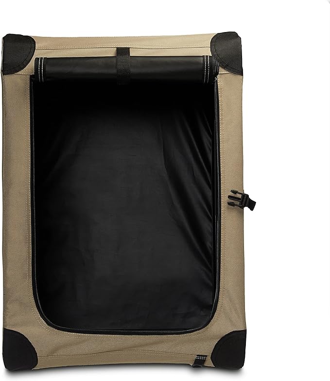 Amazon Basics 2 Door Foldable and Portable Travel Pet Kennel for Cat, Dog, Rabbit, 26 inch, Tan, S 26" x 18" x 18"-PawvioPets