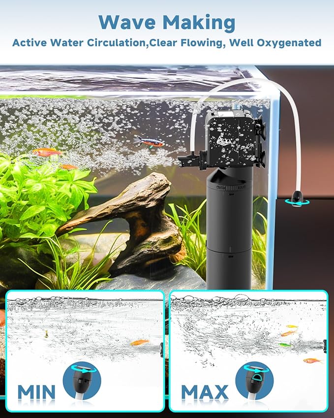 AQQA Dual-Use Aquarium Filter,Fish Tank Filter + Small Water Pump,Filtration,Wave-Making,Dissolved Oxygen,Water Circulation,Water Changes,Fountains Multifunctional Pump,Saltwater Freshwater (25W)-PawvioPets