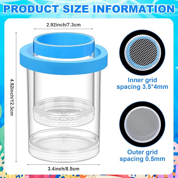 2 Pcs Breeder Box for Fish Tank Aquarium Breeder Separation Net Breeding Box with Suction Cup for Small Fish Shrimp Clownfish Guppy(Blue,L)-PawvioPets