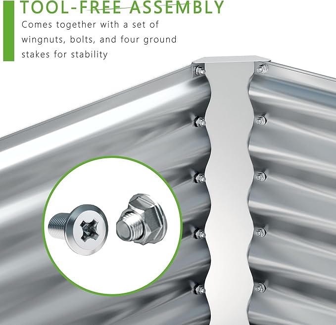 4x2x2FT Galvanized Raised Garden Bed,Planter Raised Beds-Metal Garden Box,Large Plant for Outdoor Planting, Vegetables Bed，Flower,herb-Sliver-PawvioPets