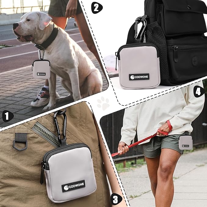 Dog Treat Pouch 2 PCS, Waterproof Small Dog Treat Bag for Leash, Hands Free Dog Walking Bag with Carabiner, Dog Poop Bag Holder for Pet Puppy Travel or Outdoor Use, Zipper Closure to Avoid Spilling-PawvioPets