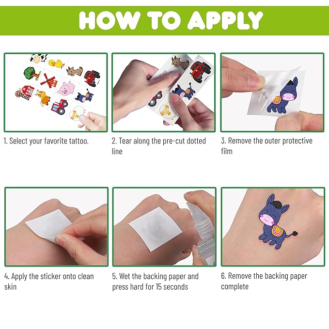 72 PCS Farm Barnyard Animal Pre-Cut Temporary Tattoos Sticker Birthday Decorations Party Supplies Favors Gift Boy Girl Farmhouse Cow Chicken Tattoo School Reward Themed (Normal)-PawvioPets