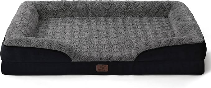 Bedsure XL Orthopedic Dog Bed for Extra Large Dogs - Washable XLarge Dog Cat Bed Waterproof, Comfort Dogs Couch Sofa with Washable Removable Cover, Pet Bed with Nonskid Bottom, Plush-Black, 42"-PawvioPets