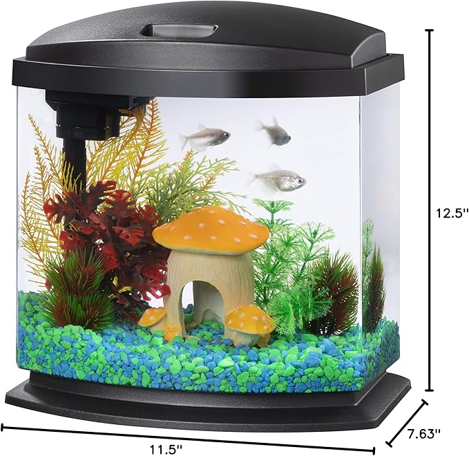 Aqueon LED MiniBow Small Aquarium Fish Tank Kit with SmartClean Technology, Black, 2.5 Gallon-PawvioPets