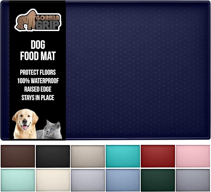 GORILLA GRIP 100% Waterproof Raised Edge BPA Free Silicone Pet Feeding Mat, Dog Cat Food Mats Contain Spills Protects Floors, Placemats for Cats and Dogs Water Bowl, Pets Accessories 28x18 Navy-PawvioPets