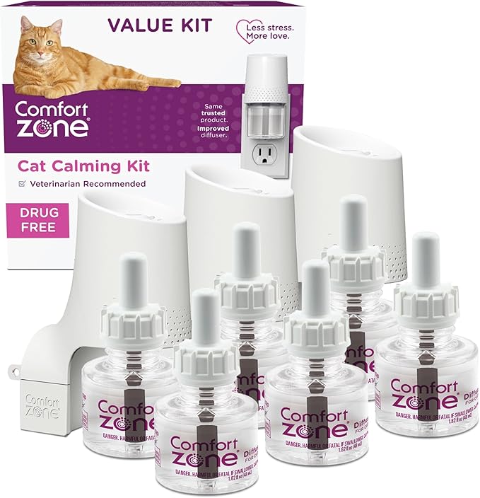 COMFORT ZONE Value Kit: 3 Cat Calming Diffusers & 6 Refills; Cat Pheromones Help Anxiety; Reduce Stress, Urine Marking, Scratching-PawvioPets