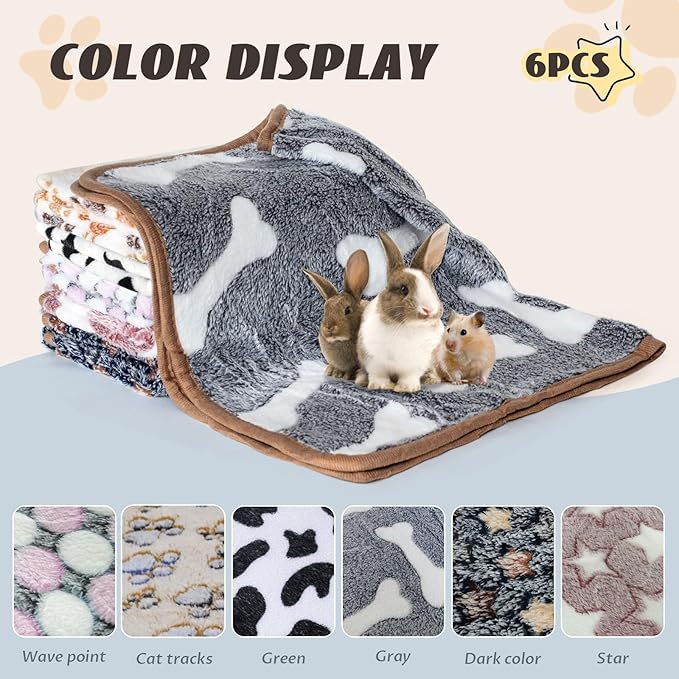6 Pcs Absorbent Guinea Pig Blankets Washable Small Animal Fleece Bedding Cage Liners Reusable Pet Pee Pad Sleep Mat Pad Cover for Hamster Ferret Rabbit Chinchilla Hedgehog (16"x24")-PawvioPets