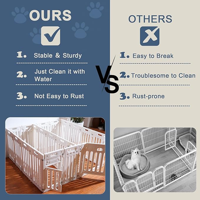 2 Room Dog Playpen with Door,DIY Shape Combination Puppy Pen,16-Panel+2 Link Piece+Large Door+Small Door,25.5" H Dog Fence,Non-Slip&Secure Pet Gate,Easy to Assemble (Two Rooms)-PawvioPets