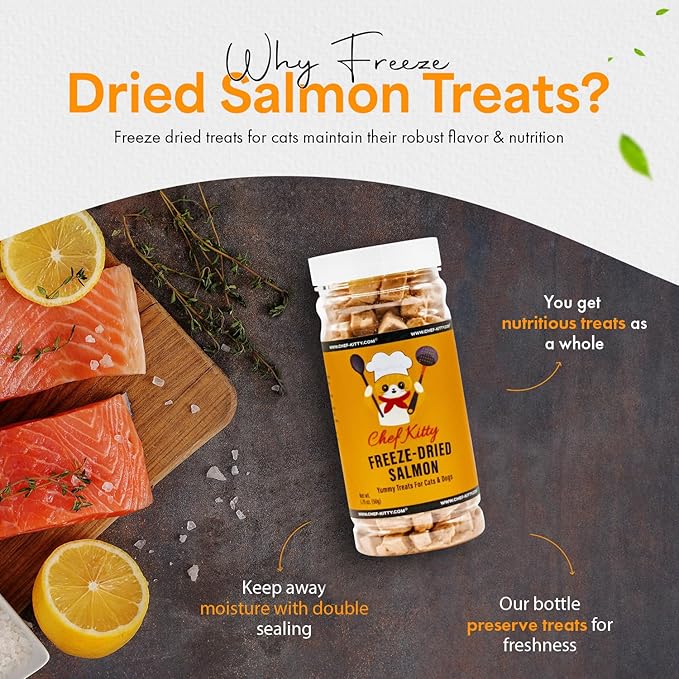 Freeze-Dried Salmon Treats for Cats & Dogs – 100% Wild Caught, Single Ingredient, High-Protein, Healthy Snack – No Additives or Preservatives – 1.4oz - Inspected & Tested in USA-PawvioPets