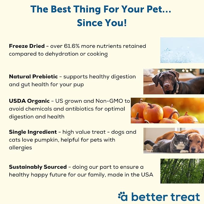 A Better Treat – Freeze Dried Organic Pumpkin Dog and Cat Treats, Organic, Single Ingredient | Natural, Healthy, Diabetic Friendly | Made in The USA-PawvioPets