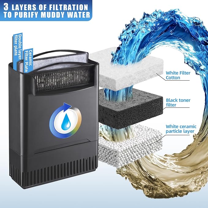 290GPH Turtle Tank Filter for 40-85 Gallon, Turtle Filter Low Water Level Available and Flow Adjustable, Turtle Water Filter for Shrimps Amphibians Turtle Tank Saltwater Freshwater Crystal Clear-PawvioPets