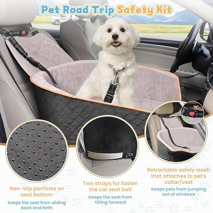 COCASES Dog Car Seats for Small Medium Dogs, Height-Adjustable Dog Booster Car Seat, Detachable and Washable Car Dog Bed with Seat Belt for Pet Under 35lbs Car Trip-PawvioPets
