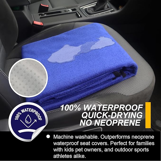 Back Seat Cover for Car Trucks Van SUV,Waterproof Rear Bench Towel Seat Covers for Dogs and Kids,Automotive Backseat Protector (Blue)-PawvioPets