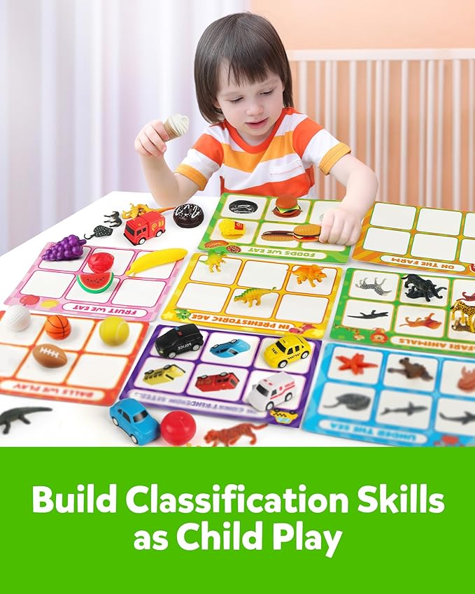 Coogam Sorting Toy for Toddlers, Animals Dinosaurs Fruits Vehicles Foods Fishes Balls Farm Playset, Fine Motor Montessori Game Preschool Educational Learning Gift for Year Old Kids-PawvioPets