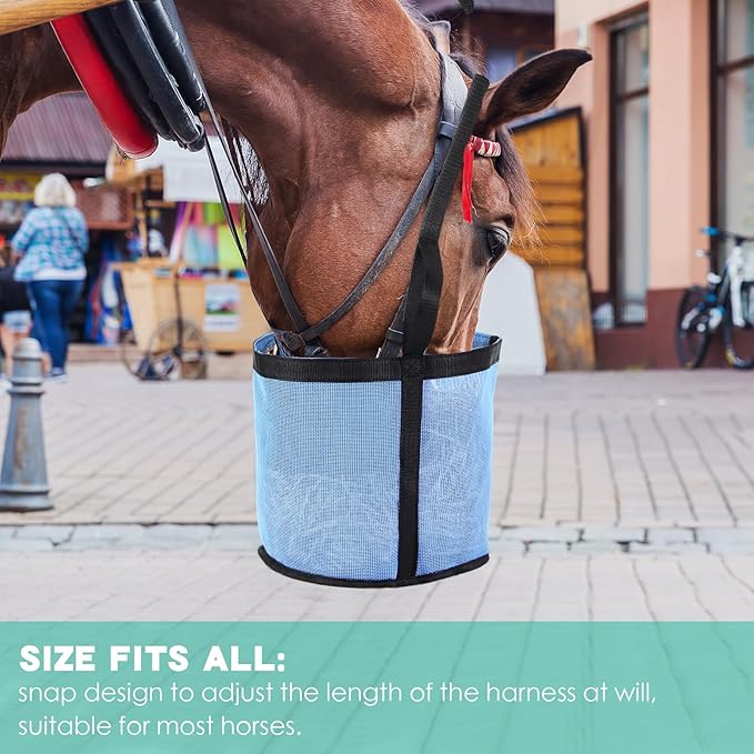 2 Pcs Horses Feed Horse Bag for Grain Hay Bags Heavy Duty Mesh Horse Feeder with Adjustable Strap Comfort Neck Pad Nose Pad and Waterproof Bottom Muzzle(Blue)-PawvioPets