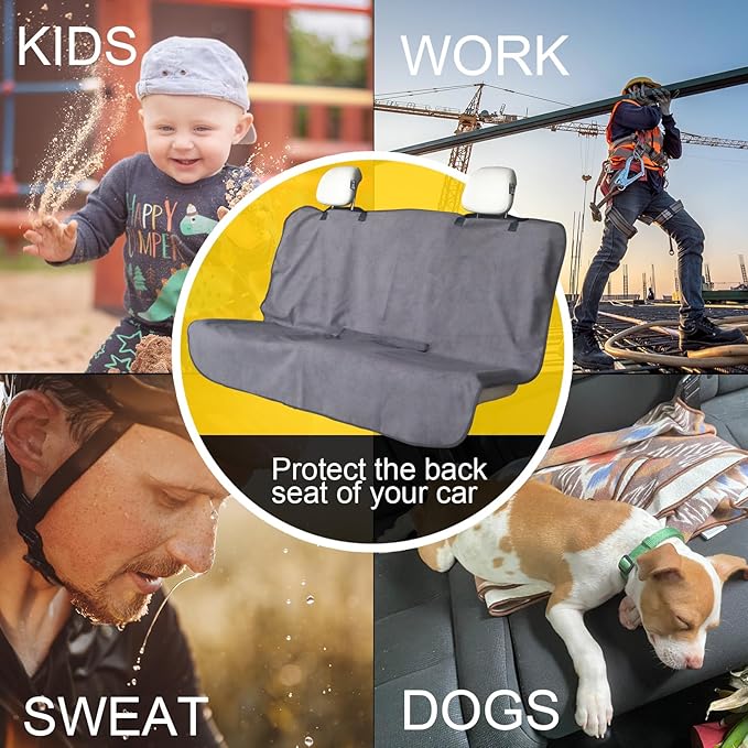 Back Seat Cover for Car Trucks Van SUV,Waterproof Rear Bench Towel Seat Covers for Dogs and Kids,Automotive Backseat Protector (Grey)-PawvioPets