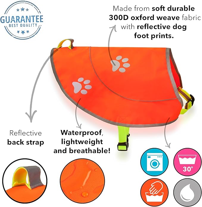 Dog Reflective Vest - Comfortable Jacket Safety Hunting, High Visibility for Dogs with Elastic Straps and Clasp Closure-Orange, Medium-PawvioPets