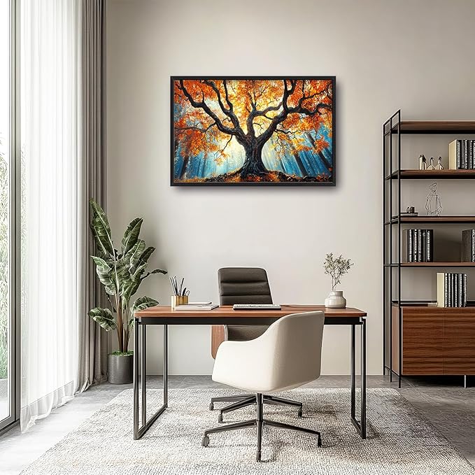 Extra Large Tree of Life Framed Wall Art for Living Room,Fall Autumn Forest Sunrise Landscape Pictures Wall Decor,Nature Canvas Print Painting Modern Artwork Bedroom Office 36L" x 24W"-PawvioPets