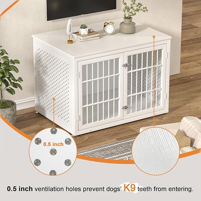 42" Heavy Duty Dog Crate Furniture for Large and Medium Dogs, Enclosed Design Wooden Metal Kennel, Wooden Cage Furniture Indoor, Decorative Dog Kennel End Table-PawvioPets