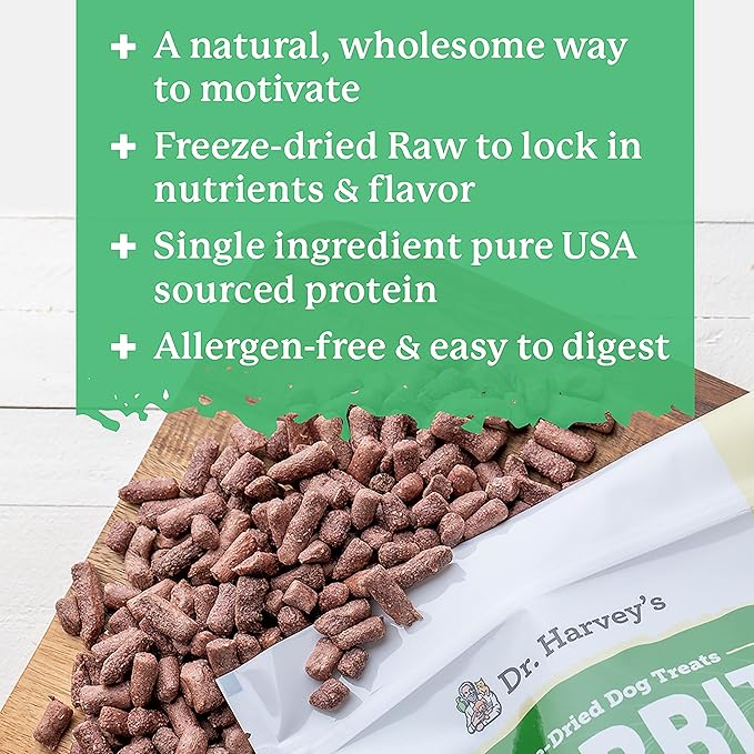 Dr. Harvey's Rabbit Bites Freeze-Dried Raw Dog Treats - Single Ingredient, All-Natural Rabbit Meat Protein for Dogs, Allergen-Free - 7 Ounces (3 Pack)-PawvioPets