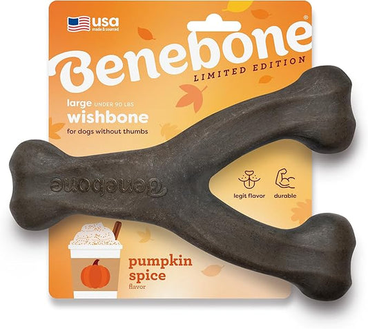 Benebone Pumpkin Spice Wishbone – Limited Edition Flavor, Durable Dog Chew Toy for Aggressive Chewers, Made in USA, Large-PawvioPets