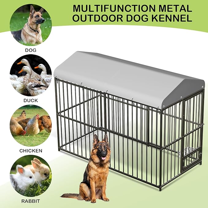 8x4x6 FT Outdoor Dog Kennel,Heavy-Duty Enclosures Outside with UV-Resistant Waterproof Roof Cover and Lock,for Medium and Large Dogs,Easy Assembly-PawvioPets