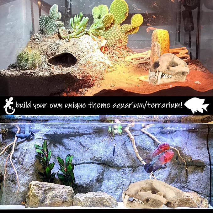 Aquarium Décor Cave Decorations Fish Hideout Betta Tarantula Reptile Snake for Terrarium Ornament Dinosaur Animal Skull Large Bones Halloween-PawvioPets