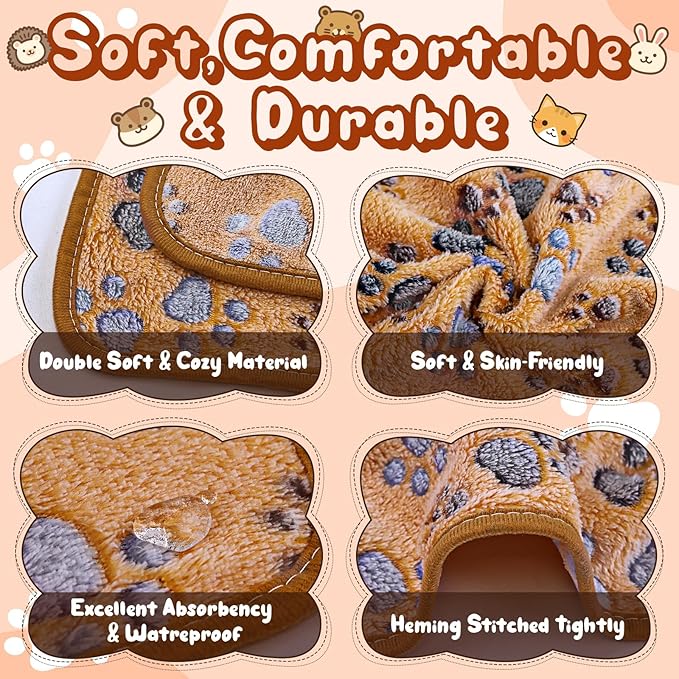3 Pcs Washable Guinea Pig Blankets Absorbent Small Animal Fleece Bedding Cage Liners Reusable Pet Pee Pad Sleep Mat Pad Cover for Hamster Ferret Rabbit Chinchilla Hedgehog (Multi, Muitisize)-PawvioPets