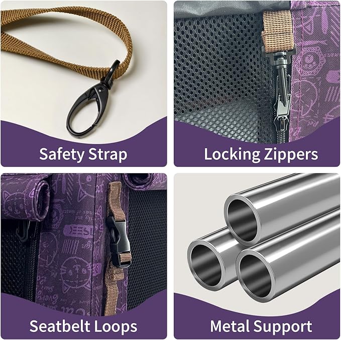 Extra Large Cat Carrier Soft Sided, Portable Small Dog Carrier for 2 Cats, 24"x16.5"x16" Car Travel Folding Comfortable Design, Purple-PawvioPets