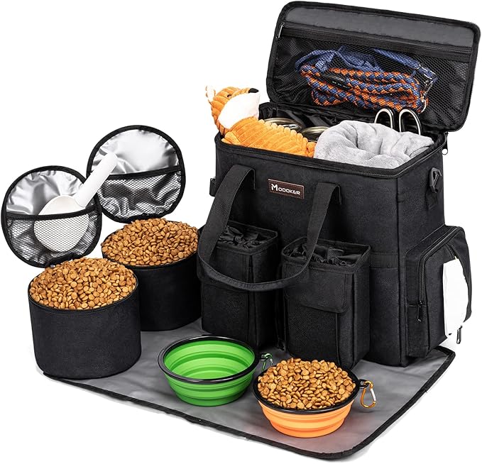 Dog Travel Bag, Airline Approved Pet Travel Bag with 2 Dog Treat Training Pouches for Weekend Pet Travel Supplies & Accessories, Black-PawvioPets
