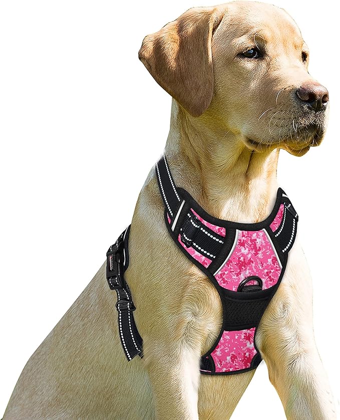 BARKBAY No Pull Dog Harness Front Clip Heavy Duty Reflective Easy Control Handle for Large Dog Walking(Pink camo,XL)-PawvioPets