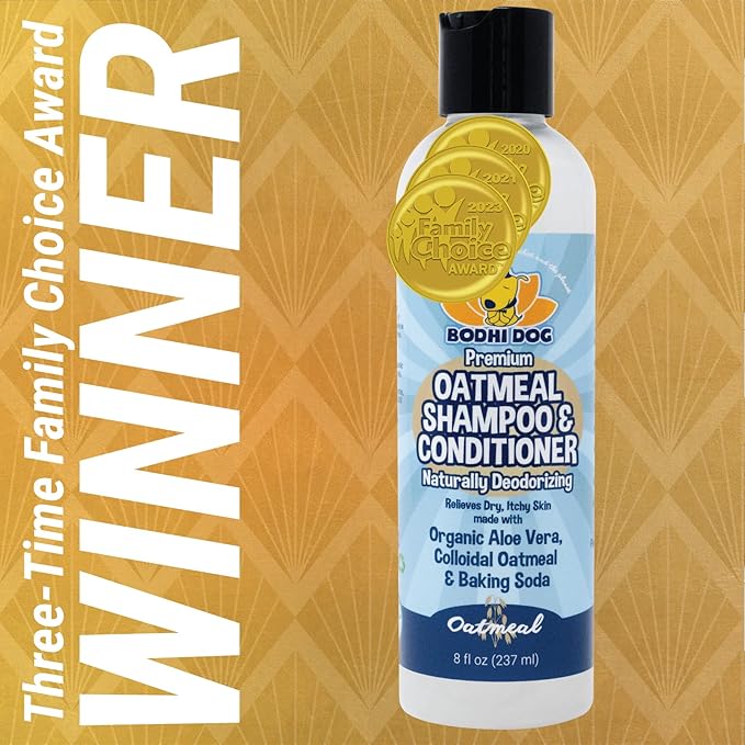 Bodhi Dog Oatmeal Shampoo & Conditioner - Hypoallergenic Formula - Naturally Deodorize Dogs, Cats & Pets - Made w/Organic Ingredients - Moisturizes Dry & Itchy Skin - Made in USA (Oatmeal, 8 Fl Oz)-PawvioPets
