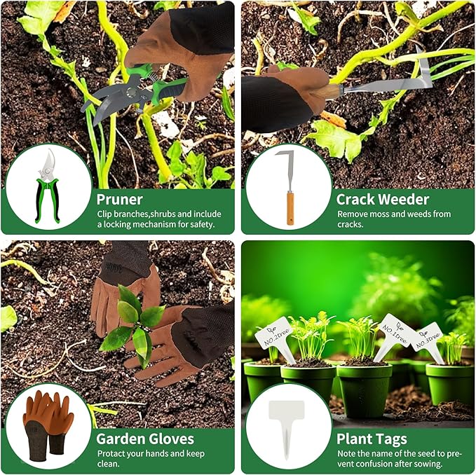 20-Piece Gardening Tools with Fashion and Durable Storage Bag - Heavy Duty Garden Tools Stainless Steel Rust-Proof Ergonomic Garden Tool Set - Ideal Gifts for Women and Men - Portable Gardening Kit-PawvioPets