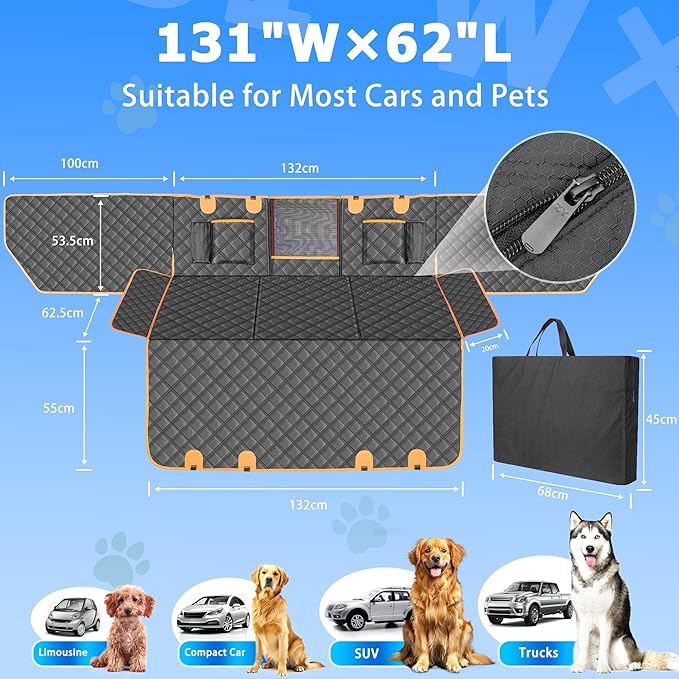 Dog Car Seat Cover for Back Seat, Hard Bottom Car Seat Cover for Dogs with Door Protectors for Traveling and Camping with Pets, Dog Car Seat Waterproof and Scratch-Resistant, Suitable for Cars-PawvioPets