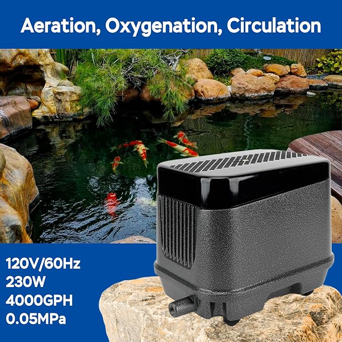 AquaMiracle Linear Air Pump ZP-40/ZP-60/ZP-100/ZP-200 for Pond Aeration, 635/950/1600/4000GPH Septic Air Pump Pond Aerators for Outdoor Ponds, Waste Treatment, Aquarium, Fish Farm, Seafood Restaurant-PawvioPets