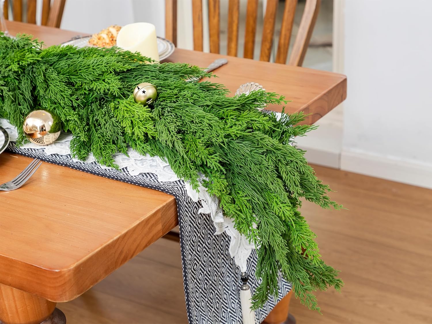 6FT Extra Full Christmas Garland Faux Cypress Pine Cedar Garland Realistic for Mantle Fireplace Stairs Table Wall Door Indoor Outdoor Christmas Xmas Decor Decorations