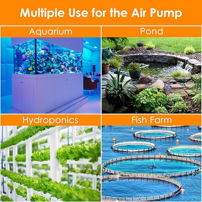 AquaMiracle 6/8/16W Quiet Fish Tank Air Pump 200/317/475GPH High Pressure Aquarium Air Pump Commercial Air Pump Pond Aerator Bubbler Hydroponics Air Pump-PawvioPets