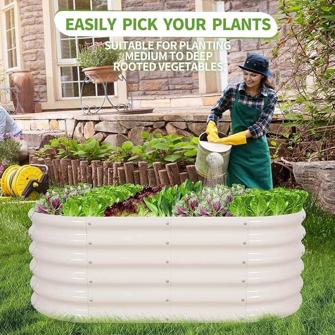 Galvanized Raised Garden Bed Outdoor- 2 Pcs Raised Beds for Gardening| Metal Planter Box, Steel Raised Garden Bed Kit with Gloves for Vegetables, Flower, Herbs (4x2x1.4FT, White)-PawvioPets