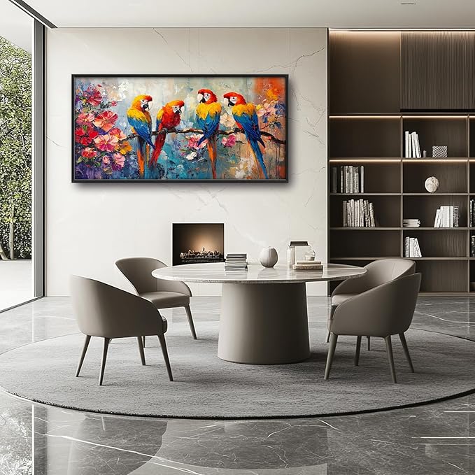 Extra Large Framed Parrot Bird Wall Art,Oversized Abstract Colorful Parrots Flower Wall Decor Pictures for Living Room,Canvas Print Painting Modern Artwork Bedroom Office Bathroom Home Decor 60L x30W-PawvioPets