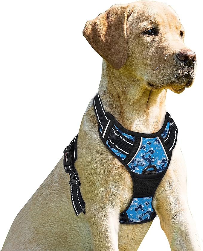 BARKBAY No Pull Dog Harness Front Clip Heavy Duty Reflective Easy Control Handle for Large Dog Walking(Blue camo,L)-PawvioPets