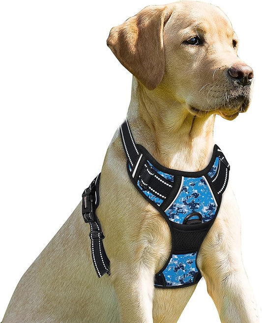 BARKBAY No Pull Dog Harness Front Clip Heavy Duty Reflective Easy Control Handle for Large Dog Walking(Blue camo,M)-PawvioPets