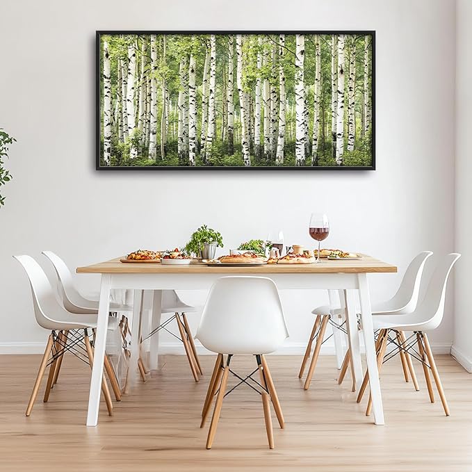 Extra Large Birch Tree Framed Wall Art for Living Room,Oversized Green Aspen Trees Forest Pictures Wall Decor,Canvas Print Painting Modern Artwork Bedroom Office Bathroom 60L" x 30W"-PawvioPets