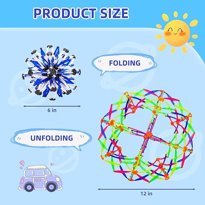 2Pcs Colorful Sphere Expandable Breathing Balls Fidget Toy-Great Anxiety Stress Reliever,Collapsible Expanding Magic Ball Toys for Kids & Adults Mindfulness Meditation Practices , Yoga -ADHD-PawvioPets