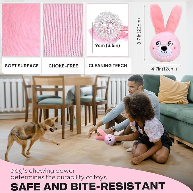 Fida Squeaky Dog Toys for Aggressive Chewers 3 in 1, Dog Chew Toys with 3 Layers,Interactive Dog Toys for Large Dogs Balls to Keep Them Busy for Small Medium Dogs(Pink Bunny)-PawvioPets