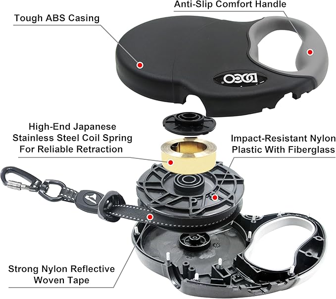 DOCO Retractable Dog Leash for Large Dogs (Length - 13ft, Weight - Upto 22lb) Reflective Tape Lead with Stop and Lock Control, Tangle Free 360° Swivel Snap & Anti-Slip Grip (Red, Small)-PawvioPets