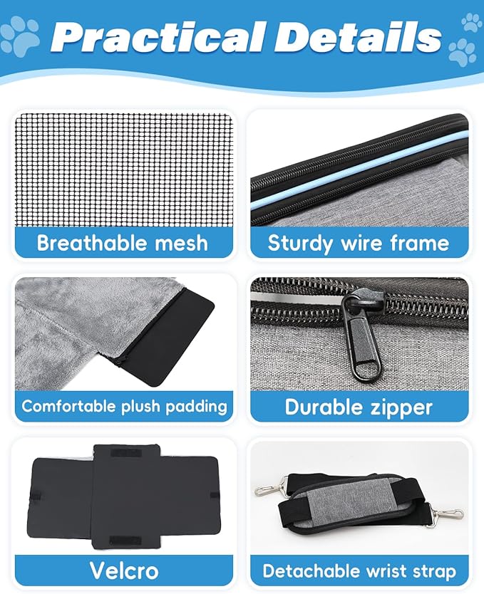 Expandable Travel Pet Bag, Scratch-Resistant Breathable Mesh, Crossbody&Tote Design, Durable&Spacious, Pet Carrier with High-Visibility Windows, Easy-Cleaning Fabric, Removable Soft Pad&Shoulder Strap-PawvioPets