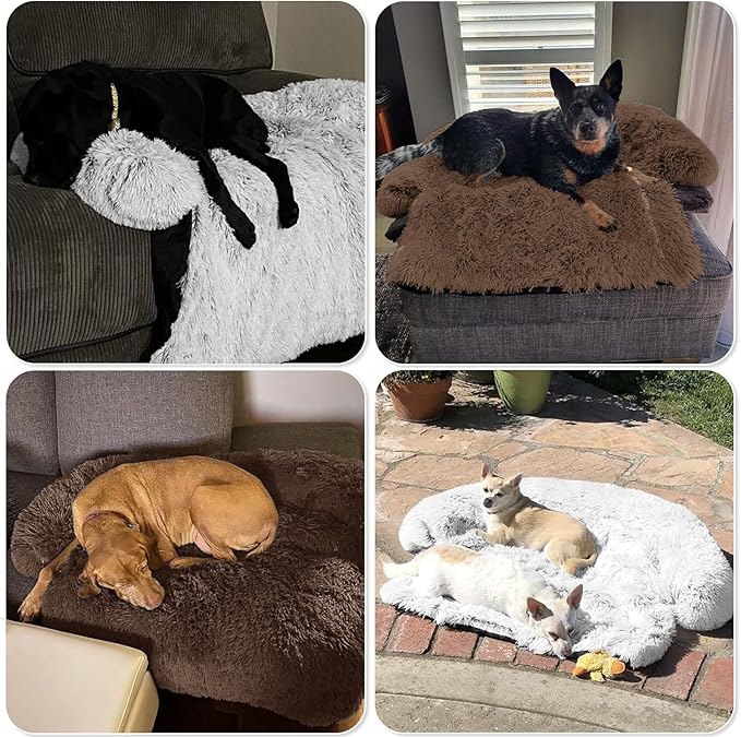 GGIB Calming Dog Bed Fluffy Plush Dog Mat for Furniture Protector with Removable Washable Cover for Large Medium Small Dogs and Cats (Large, Coffee)-PawvioPets