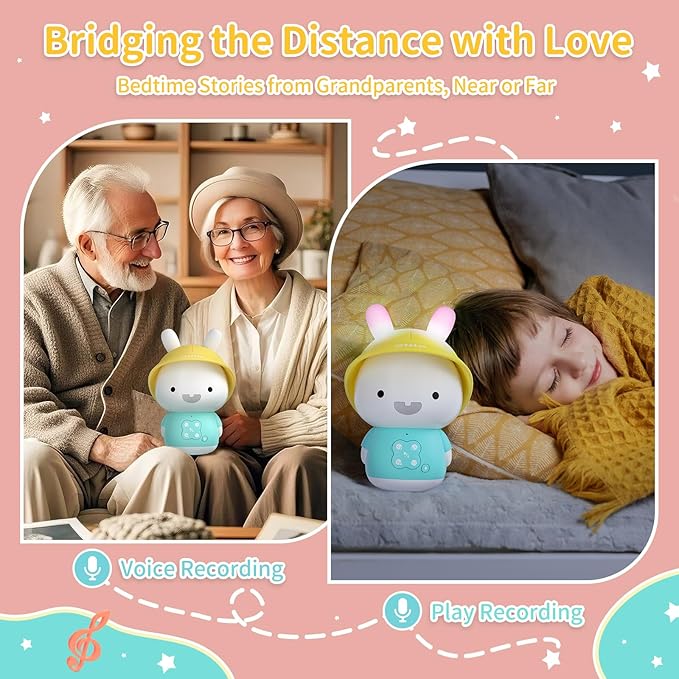 alilo Bunny Kids Music Player, Storytelling Toys for Toddler 1-3-5,Infant Baby Boy Girl Gifts Pre-Loaded 30 Stories/48 Nursery Rhymes/12 Soothing Music,with Nightlight,Bluetooth,Record Function-PawvioPets