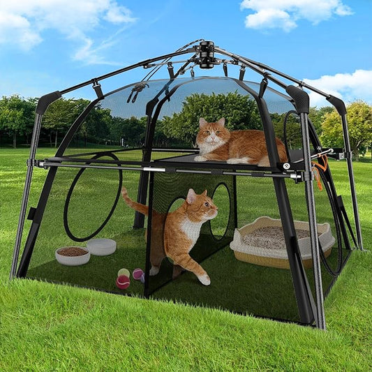Extra Large Catio Outdoor Cat Enclosure Rywell 2-Tier Cat Tent for Patio, Balcony, Indoor & Camping, Foldable Outdoor Cat Playpen with Windows, Weatherproof Sunproof (Carry Bag Included)-PawvioPets