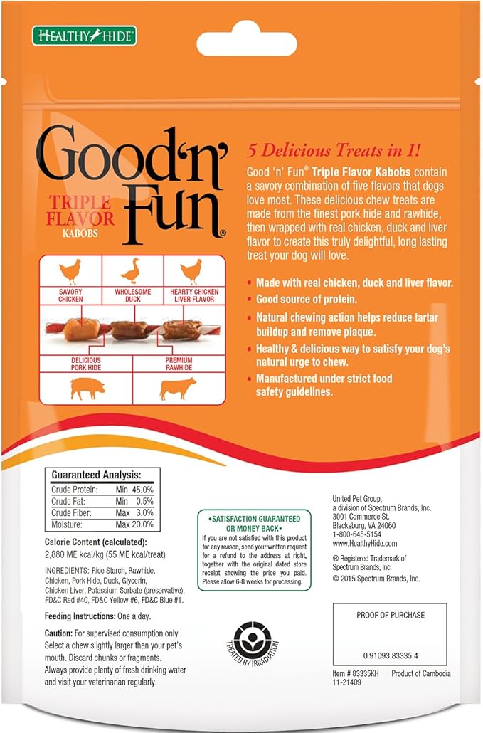 Good'n'Fun Triple Flavored Rawhide Kabobs for Dogs, 2 Pack, 4 oz-PawvioPets